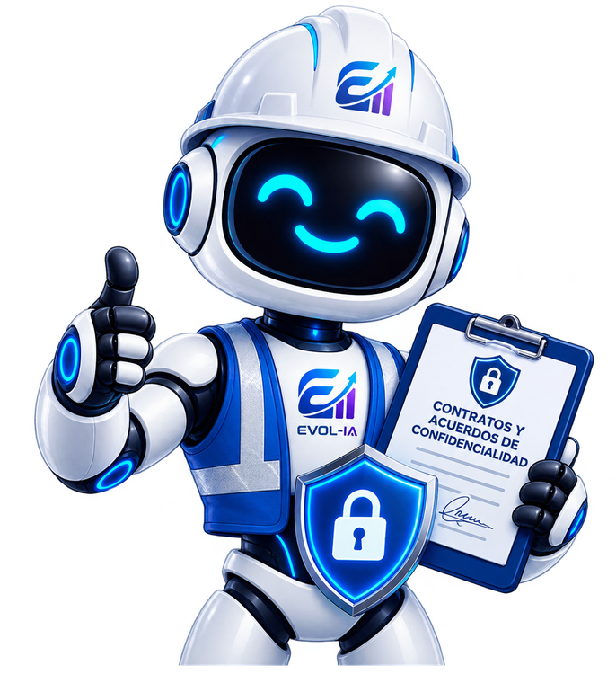 EVOL con casco y escudo, protegiendo un documento