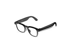 Gafas inteligentes con montura negra y lentes transparentes, vista de tres cuartos