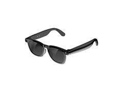 Gafas inteligentes con montura negra y lentes oscuros, vista de tres cuartos