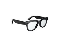 Gafas inteligentes con montura negra y lentes transparentes, vista de tres cuartos
