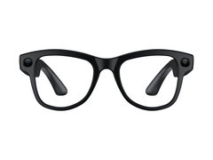 Gafas inteligentes con montura negra y lentes transparentes, vista frontal