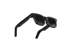 Gafas inteligentes con montura negra y lentes oscuros, vista de tres cuartos