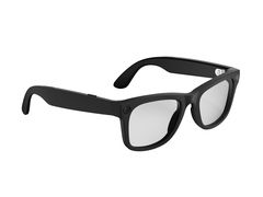 Gafas inteligentes con montura negra y lentes transparentes, vista de tres cuartos